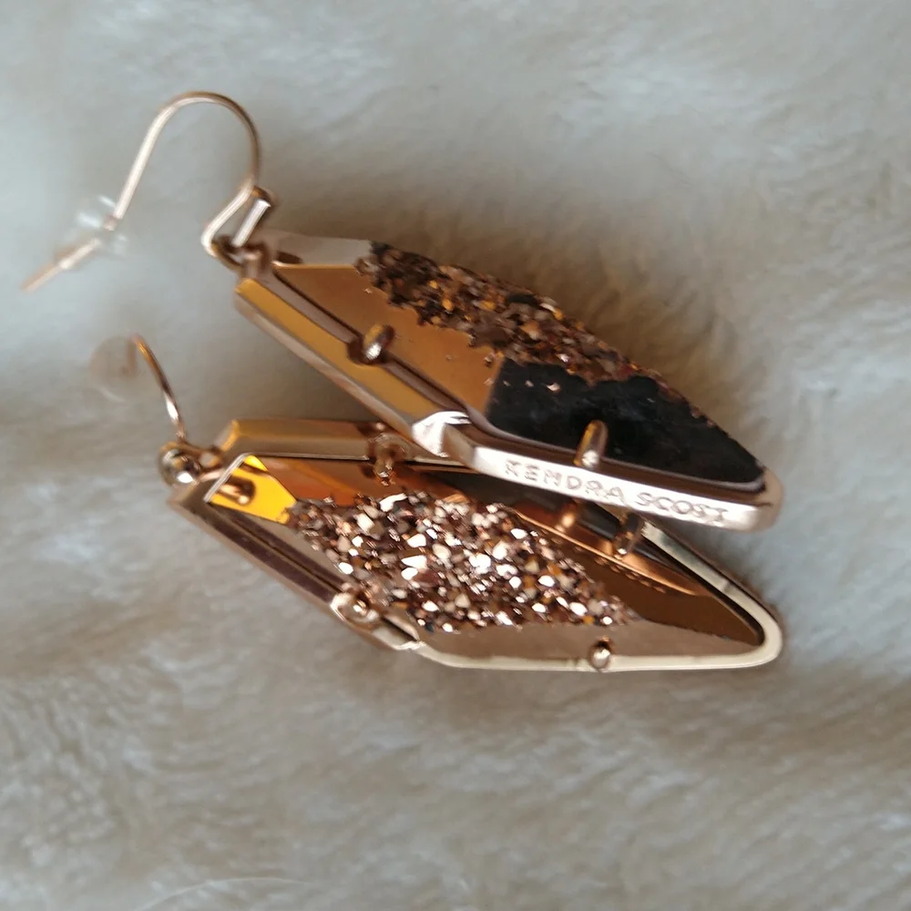 Kendra Scott Bex Bronze Drusy Rose Gold Earrings New - Picture 9 of 11